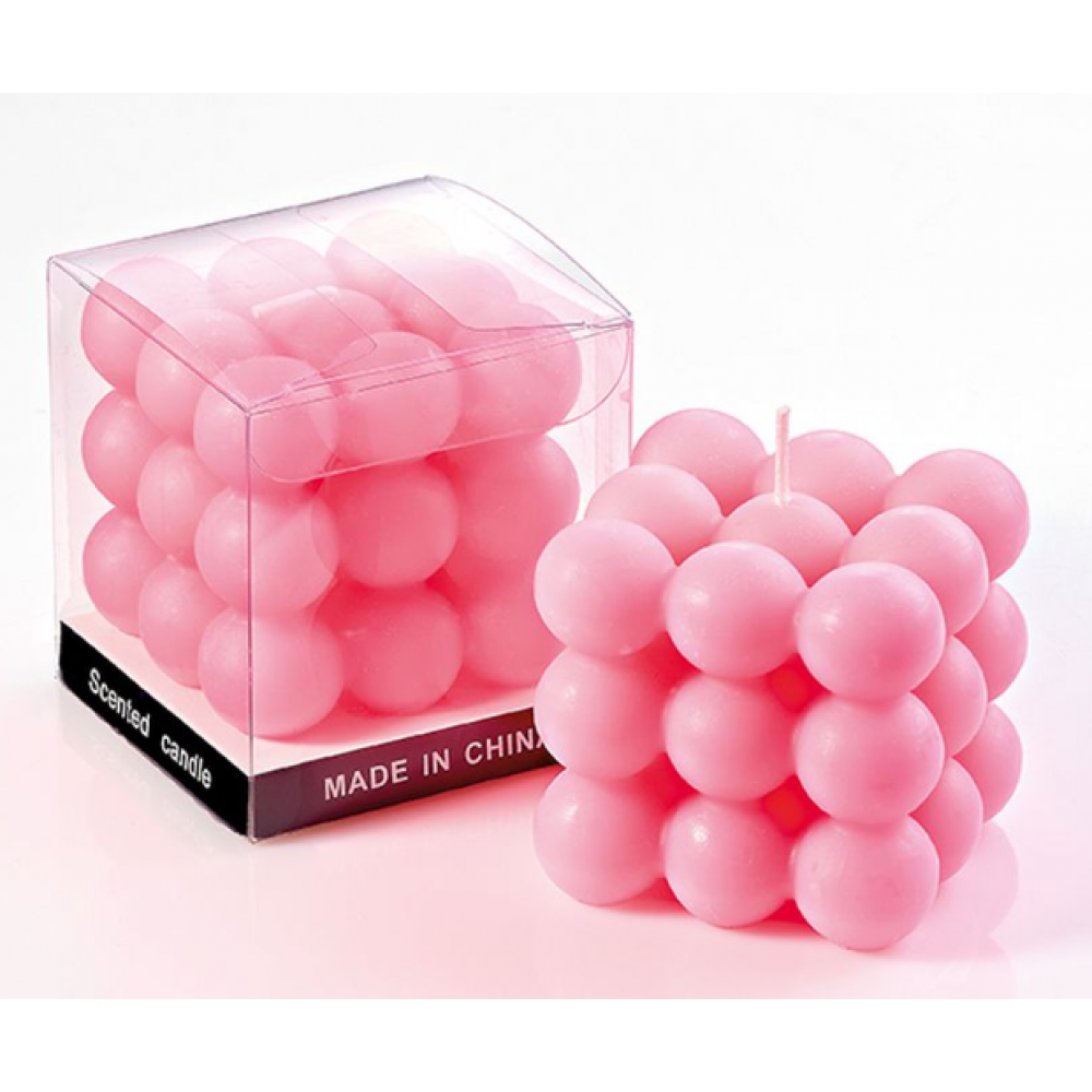 ΜΠΟΜΠΟΝΙΕΡΑ ΑΡΩΜΑΤΙΚΟ ΚΕΡΙ BUBBLE ΡΟΖ 6X6X6 ΣΕ PVC ΚΟΥΤΑΚΙ 6.5X6.5X7 Μπομπονιέρες