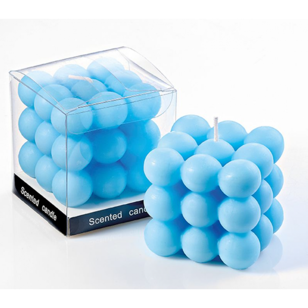 ΜΠΟΜΠΟΝΙΕΡΑ ΑΡΩΜΑΤΙΚΟ ΚΕΡΙ BUBBLE ΣΙΕΛ 6X6X6 ΣΕ PVC ΚΟΥΤΑΚΙ 6.5X6.5X7 Μπομπονιέρες