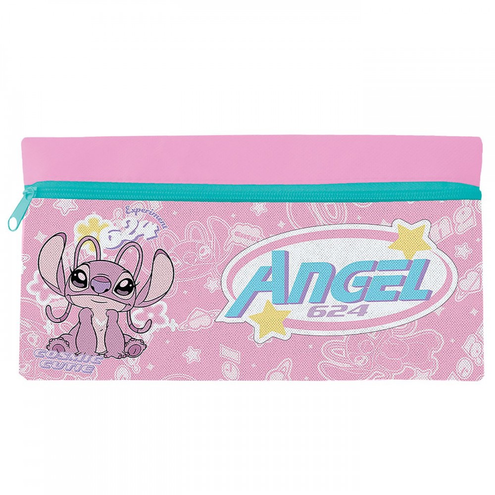 Ροζ ορθογώνια κασετίνα Stitch Angel 21x11cm