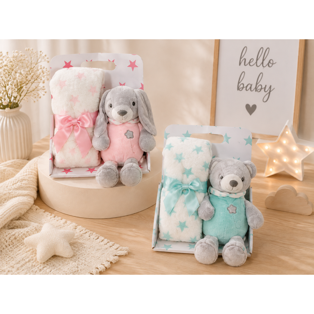 Σετ Baby Δώρου Λούτρινο Κουνελάκι 30cm & Κουβερτούλα 90x75cm ΔΩΡΑΚΙΑ