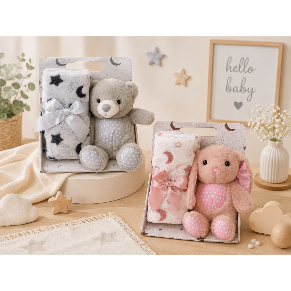 Σετ Baby Δώρου Λούτρινο Κουνελάκι 30cm & Κουβερτούλα 90x75cm ΔΩΡΑΚΙΑ